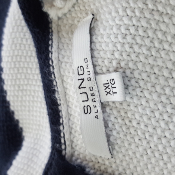 Sung Alfred Sung XXL 100% Cotton Long Sleeved Blue and White Nautical Top - Picture 5 of 6